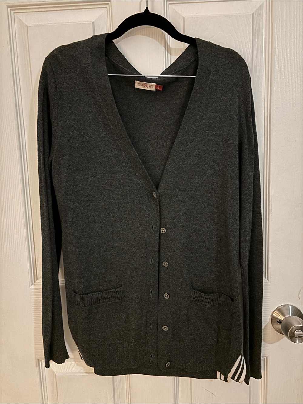 Black Grey Cardigan with Striped Sides